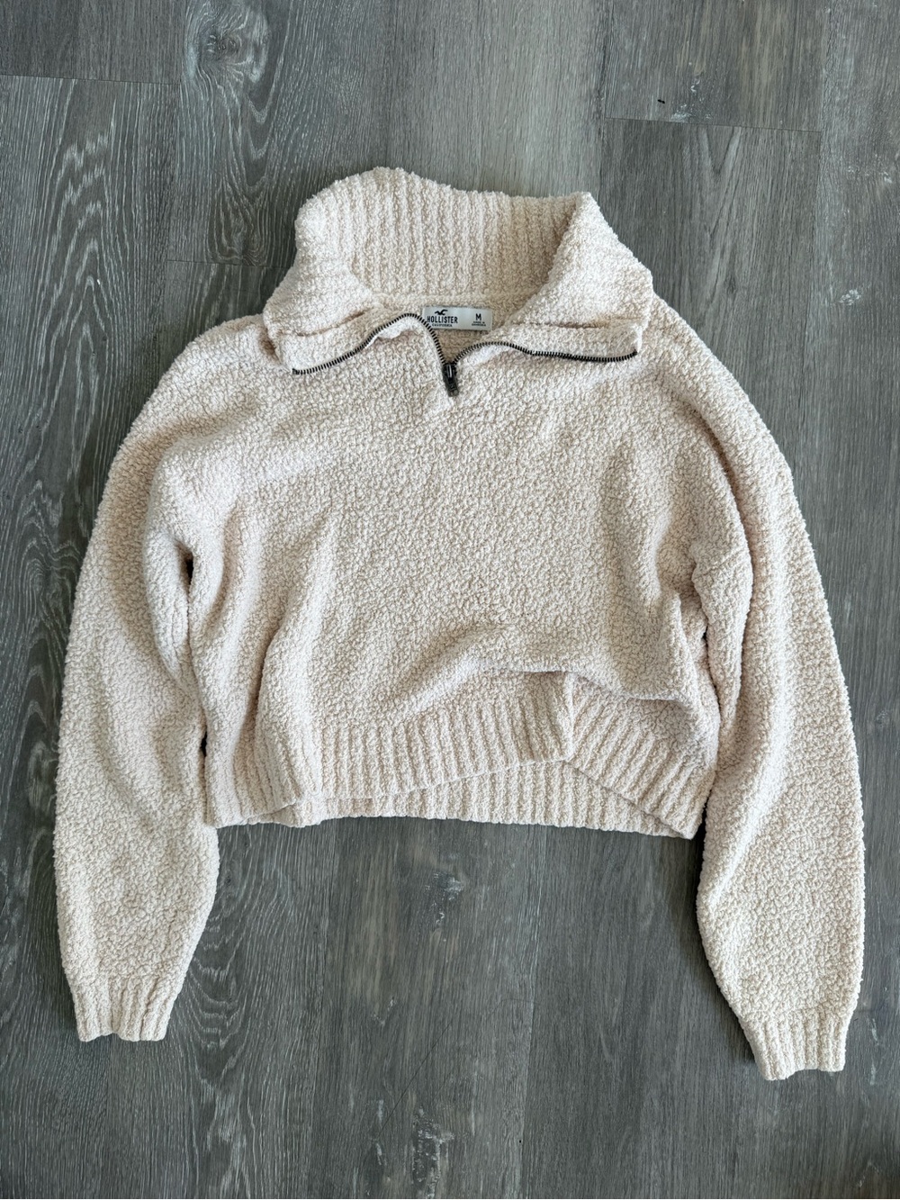 Hollister Cream Sherpa Cropped Half-Zip Sweater